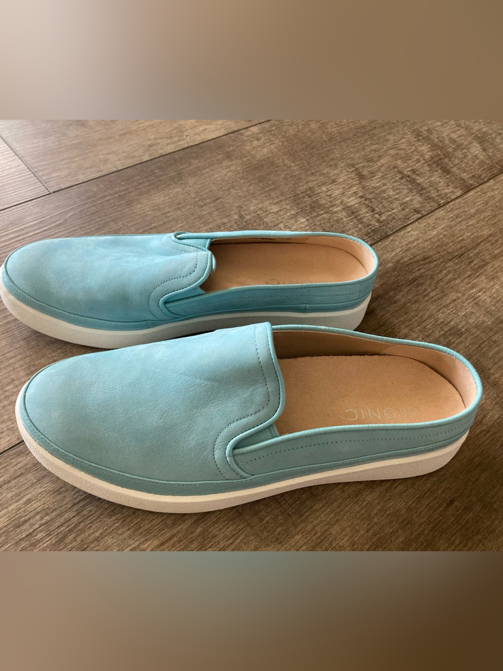 Vionic Effortless Slip-On Mule Sneakers in Light Aqua Nubuck Suede
